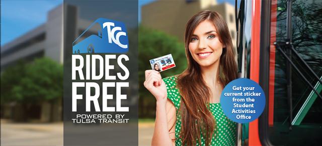 TCC Rides Free banner with student
